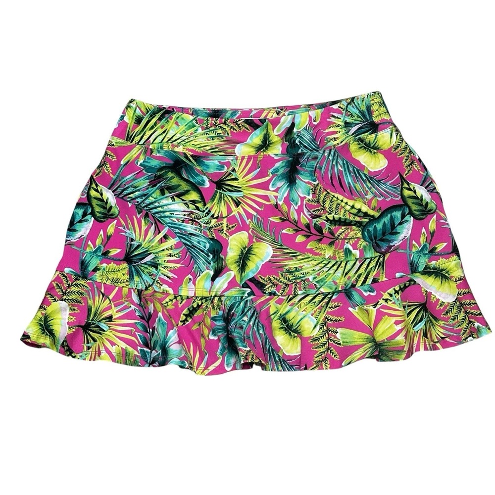 Tommy Bahama Golf Skort Skirt Large Pink Green Tropical Floral Tennis Pickleball